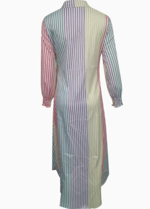 Color Block Striped Shirt Dress - KuzuSHOP
