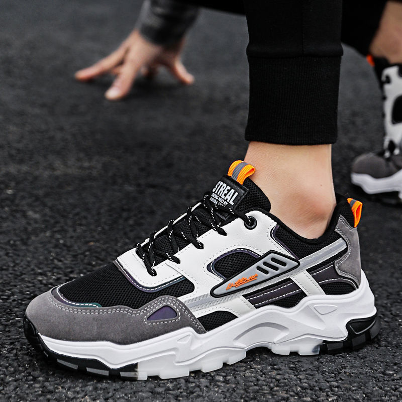 Black White Lace-up Sneakers Men Outdoor Breathable Csual Mesh Shoes Lightweight Running Sports Shoes - KuzuSHOP