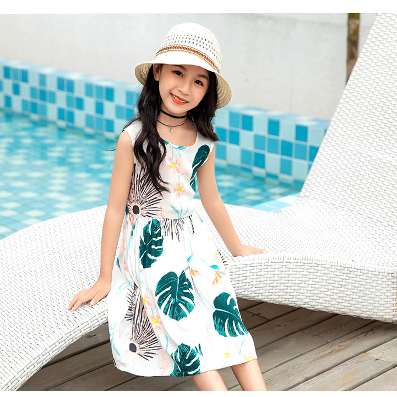 Girls' Rayon Breathable Print Beach Dress - KuzuSHOP
